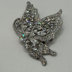 Crystal encrusted butterfly brooch. Silver and rhinestone butterfly pin.